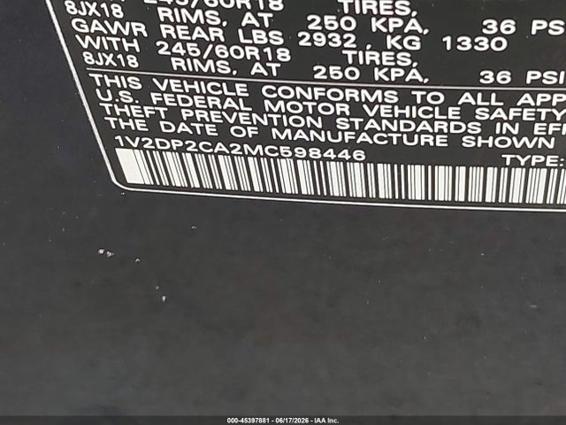 Продаж на аукціоні авто 2021 Volkswagen Atlas 2.0t Se, vin: 1V2DP2CA2MC598446, номер лоту: 45397881