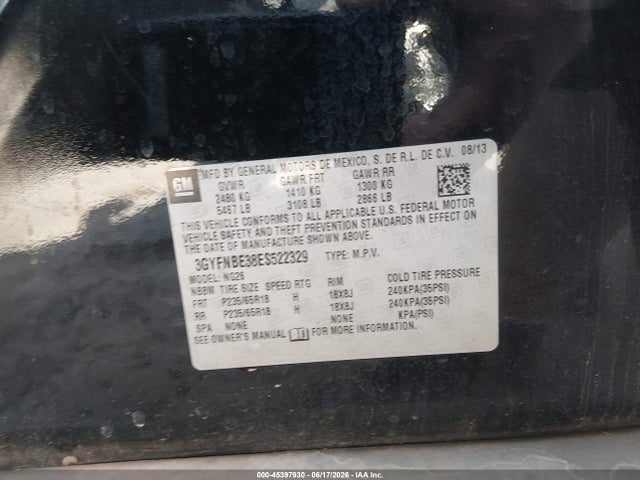45397930 :رقم المزاد ، 3GYFNBE38ES522329 vin ، 2014 Cadillac Srx Luxury Collection مزاد بيع