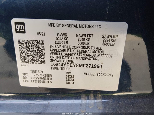 1GC4YPEY8MF271960 Chevrolet Silverado 2500hd 4wd Standard Bed Ltz