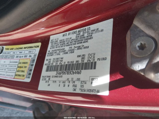 Aukcja sprzedaży 2014 Ford Fusion Se, vin: 3FA6P0H78ER264460, numer aukcji: 45397960