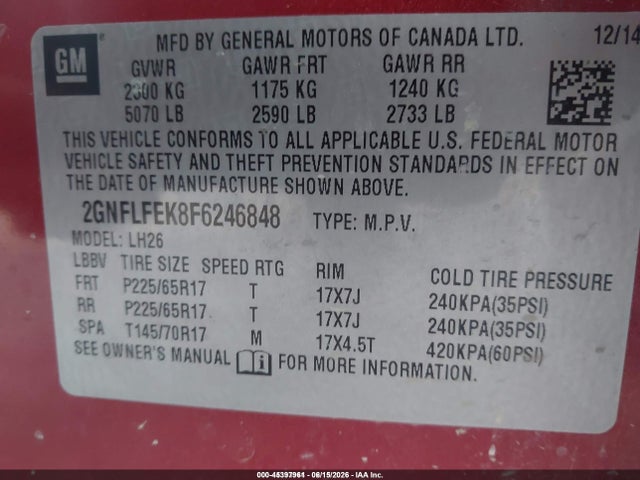 Chevrolet EQUINOX 1LT 2015 2GNFLFEK8F6246848 Image 9