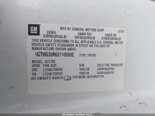 Продаж на аукціоні авто 2002 Gmc Savana Cargo Van Standard, vin: 1GTHG39R621109092, номер лоту: 45398009