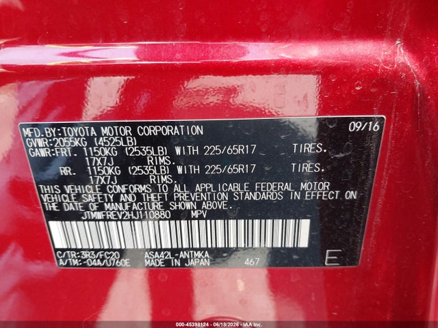 JTMWFREV2HJ110880 Toyota Rav4 Xle