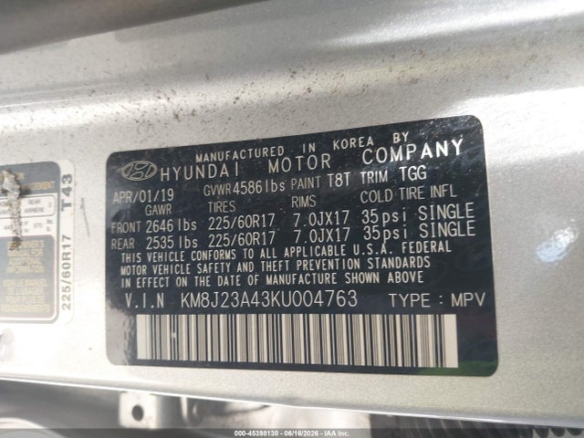 KM8J23A43KU004763 Hyundai TUCSON SE