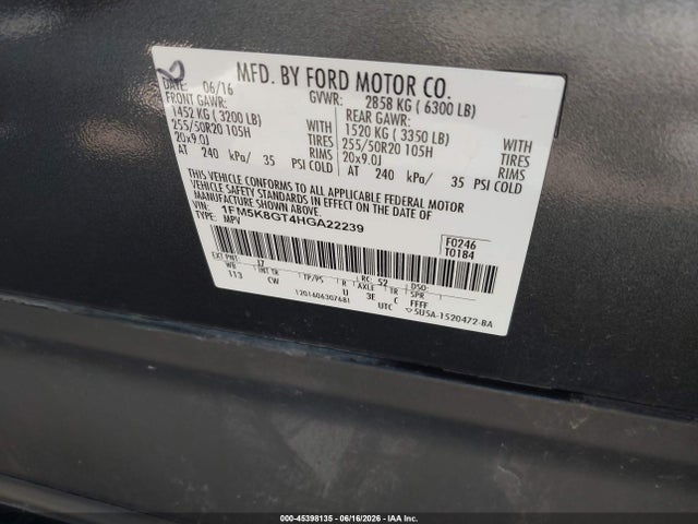 Продажа на аукционе авто 2017 Ford Explorer Sport, vin: 1FM5K8GT4HGA22239, номер лота: 45398135