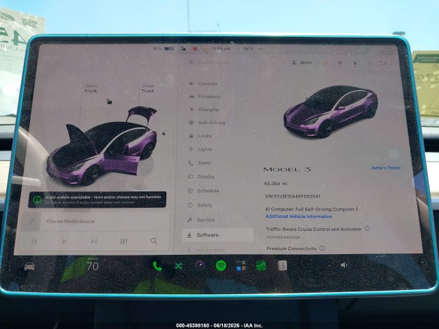 Auction sale of the 2023 Tesla Model 3 Rear-wheel Drive, vin: 5YJ3E1EA4PF593041, lot number: 45398160