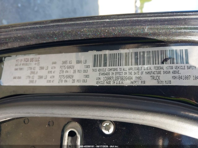 45398181 :رقم المزاد ، 1C6RR7LG5FS626484 vin ، 2015 Ram 1500 Outdoorsman مزاد بيع