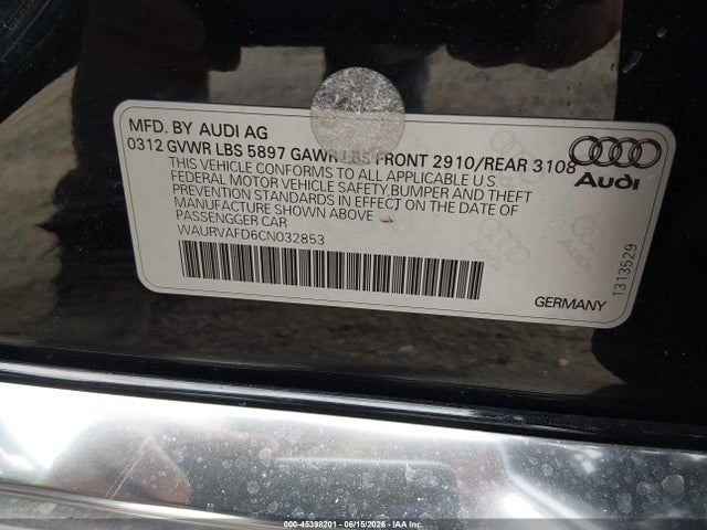 Aukcja sprzedaży 2012 Audi A8 L L 4.2 (tiptronic) (no Longer Orderable), vin: WAURVAFD6CN032853, numer aukcji: 45398201