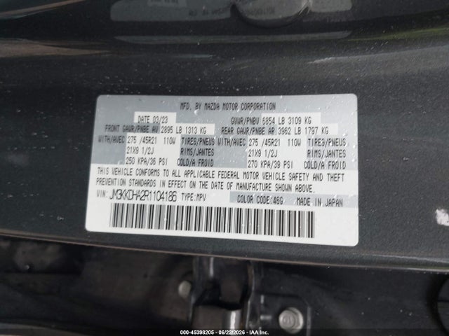 2024 Mazda Cx-90 Phev Premium მანქანა იყიდება აუქციონზე, vin: JM3KKDHA2R1104186, აუქციონის ნომერი: 45398205