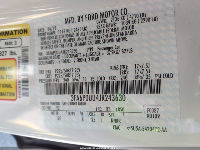 Ford Fusion Hybrid S 2018 3FA6P0UU4JR243630 Image 9