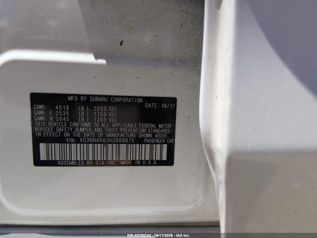 Продажа на аукционе авто 2017 Subaru Legacy 2.5i Sport, vin: 4S3BNAR63H3068875, номер лота: 45398244
