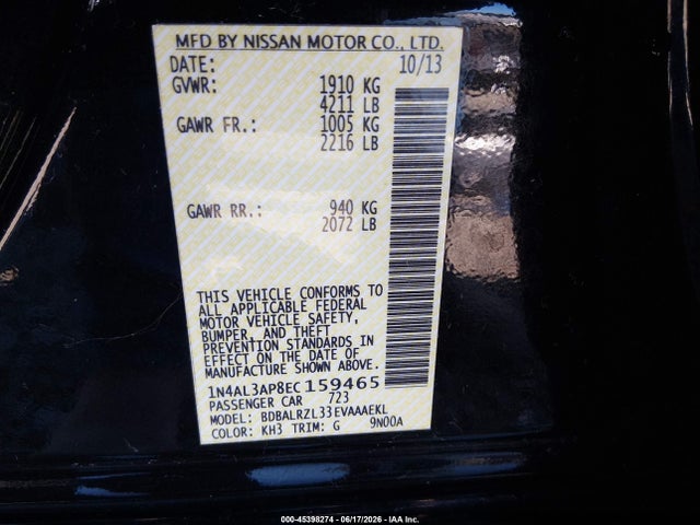 Nissan Altima 2.5 S 2014 1N4AL3AP8EC159465 Image 9