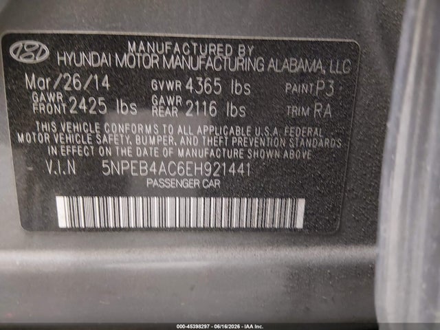 Hyundai SONATA GLS 2014 5NPEB4AC6EH921441 Image 9