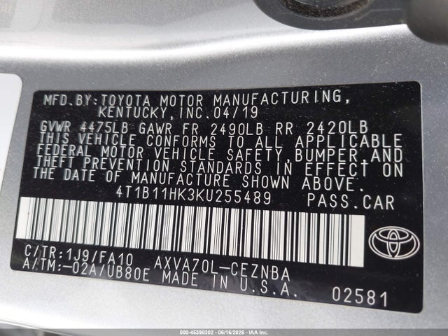 Toyota CAMRY LE 2019 4T1B11HK3KU255489 Image 9