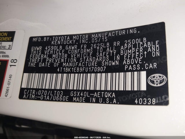4T1BK1EB9FU170907 Toyota Avalon Xle Touring