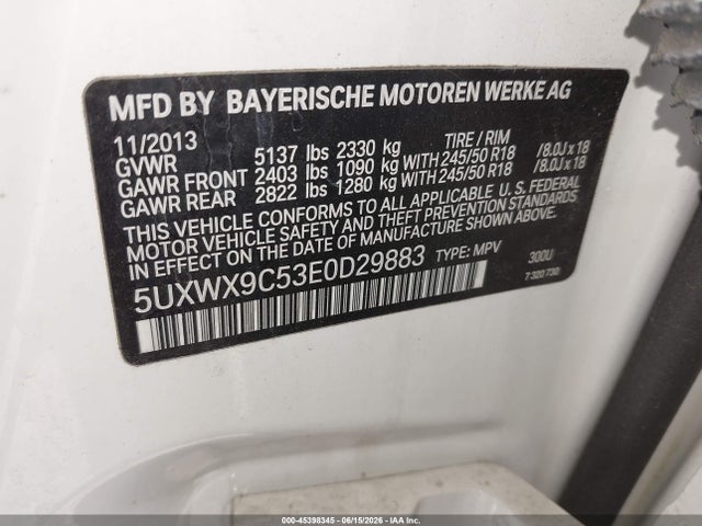2014 Bmw X3 Xdrive28i მანქანა იყიდება აუქციონზე, vin: 5UXWX9C53E0D29883, აუქციონის ნომერი: 45398345
