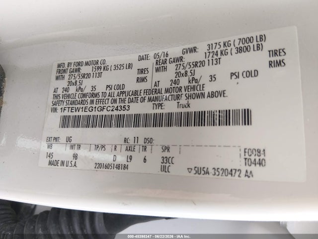 Ford F-150 Platinum 2016 1FTEW1EG1GFC24353 Image 9