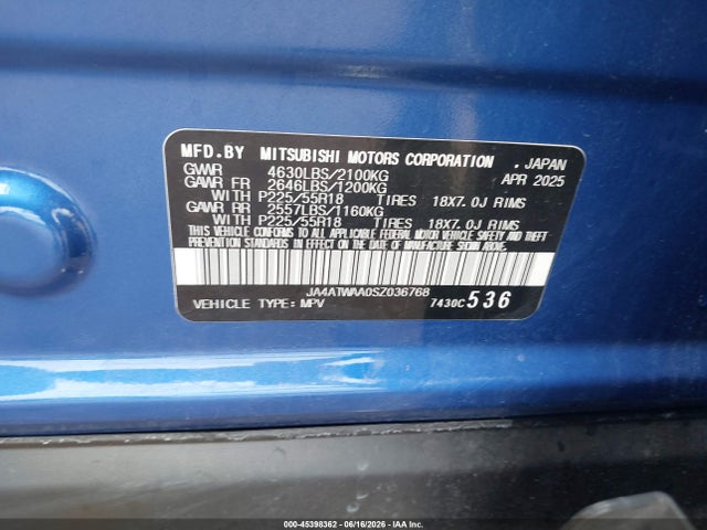 Продаж на аукціоні авто 2025 Mitsubishi Eclipse Cross Black Edition S-awc/se S-awc/sel S-awc, vin: JA4ATWAA0SZ036768, номер лоту: 45398362