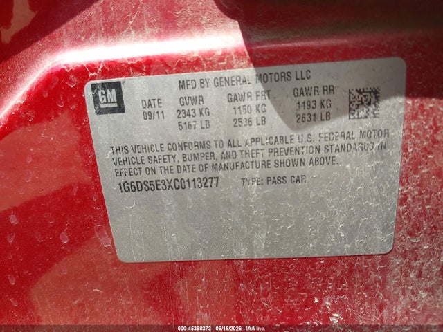 45398373 :رقم المزاد ، 1G6DS5E3XC0113277 vin ، 2012 Cadillac Cts Premium مزاد بيع