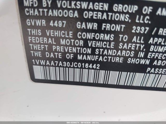 Aukcja sprzedaży 2018 Volkswagen Passat 2.0t R-line/2.0t S, vin: 1VWAA7A30JC016442, numer aukcji: 45398374