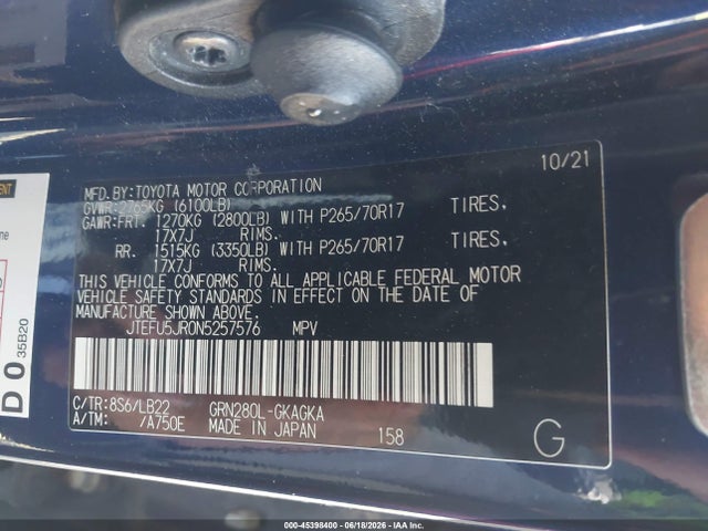 JTEFU5JR0N5257576 Toyota 4runner Sr5 Premium