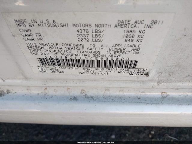 Продаж на аукціоні авто 2012 Mitsubishi Galant Fe, vin: 4A32B2FF3CE009029, номер лоту: 45398404