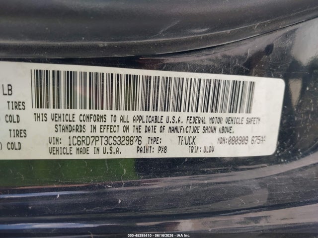 2012 Ram 1500 Laramie Limited Edition მანქანა იყიდება აუქციონზე, vin: 1C6RD7PT3CS329876, აუქციონის ნომერი: 45398410