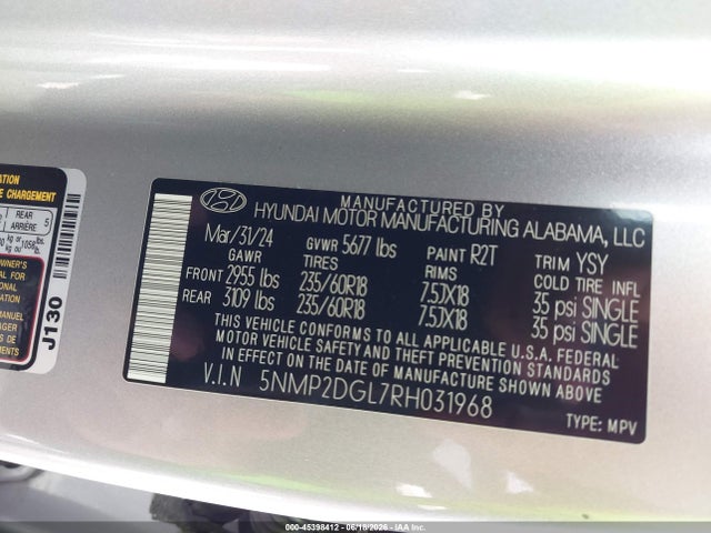 Auction sale of the 2024 Hyundai Santa Fe Sel, vin: 5NMP2DGL7RH031968, lot number: 45398412