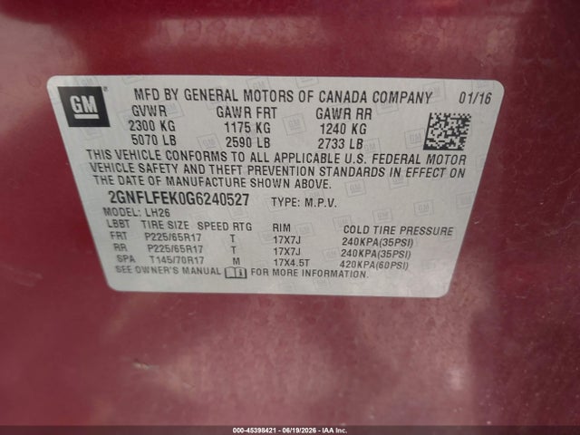 Chevrolet EQUINOX LT 2016 2GNFLFEK0G6240527 Image 9