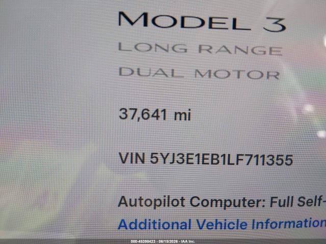 Продажа на аукционе авто 2020 Tesla Model 3 Long Range Dual Motor All-wheel Drive, vin: 5YJ3E1EB1LF711355, номер лота: 45398423