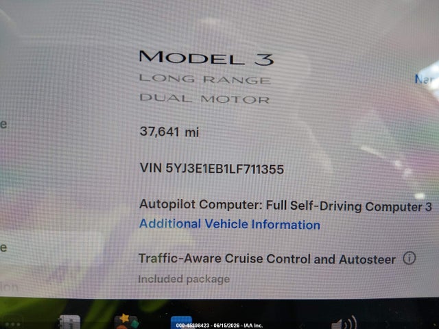 Продажа на аукционе авто 2020 Tesla Model 3 Long Range Dual Motor All-wheel Drive, vin: 5YJ3E1EB1LF711355, номер лота: 45398423