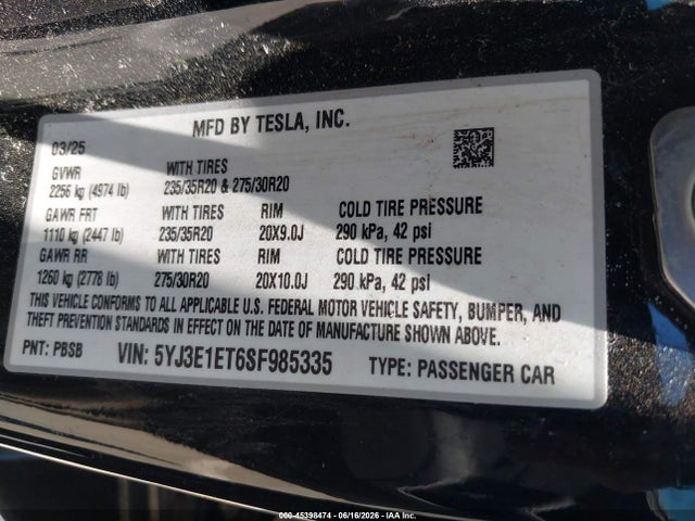 Tesla Model 3 Performance All-wheel Drive 2025 5YJ3E1ET6SF985335 Image 9