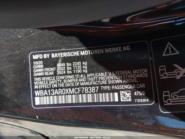 Продаж на аукціоні авто 2021 Bmw M440i Xdrive, vin: WBA13AR0XMCF78387, номер лоту: 45398480