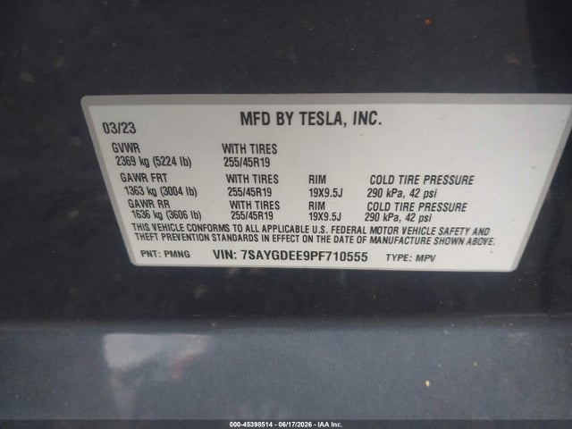 Продажа на аукционе авто 2023 Tesla Model Y Awd/long Range Dual Motor All-wheel Drive, vin: 7SAYGDEE9PF710555, номер лота: 45398514