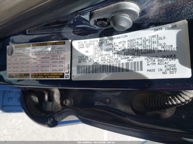 2005 Toyota 4runner Sr5 V8 მანქანა იყიდება აუქციონზე, vin: JTEZT14R158007329, აუქციონის ნომერი: 45398524