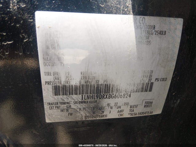 2011 Lincoln Mks მანქანა იყიდება აუქციონზე, vin: 1LNHL9DRXBG606824, აუქციონის ნომერი: 45398575