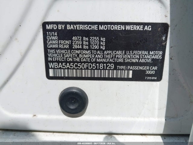 45398603 :رقم المزاد ، WBA5A5C50FD518129 vin ، 2015 Bmw 528i مزاد بيع