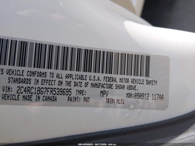 Aukcja sprzedaży 2015 Chrysler Town & Country Touring, vin: 2C4RC1BG7FR539695, numer aukcji: 45398653