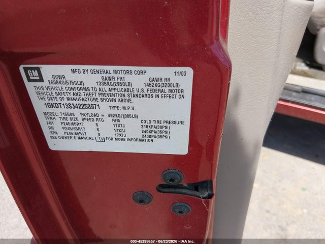 45398657 :رقم المزاد ، 1GKDT13S342253971 vin ، 2004 Gmc Envoy Sle مزاد بيع