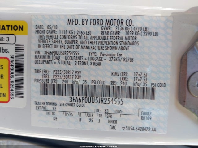 Ford Fusion Hybrid S 2018 3FA6P0UU5JR254555 Image 9