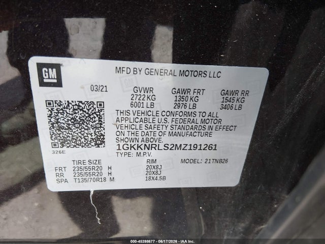 Aukcja sprzedaży 2021 Gmc Acadia Awd Sle, vin: 1GKKNRLS2MZ191261, numer aukcji: 45398677