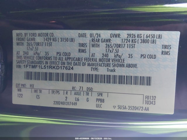Ford F-150 Xl 2024 1FTMF1L51RKD17624 Image 9