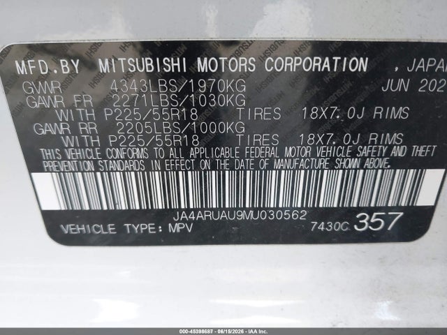 Продажа на аукционе авто 2021 Mitsubishi Outlander Sport 2.0 Be Awc/2.0 Es Awc/2.0 Le Awc/2.0 Se Awc, vin: JA4ARUAU9MU030562, номер лота: 45398687