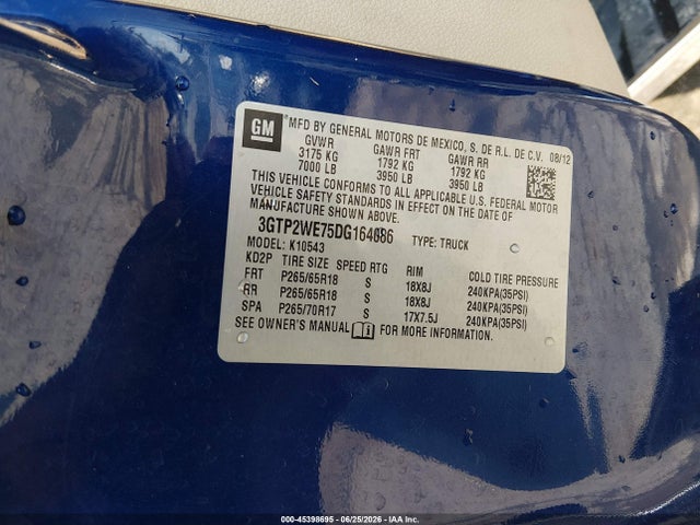 45398695 :رقم المزاد ، 3GTP2WE75DG164086 vin ، 2013 Gmc Sierra 1500 Slt مزاد بيع