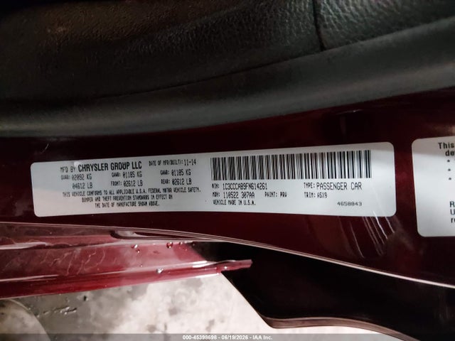 Продажа на аукционе авто 2015 Chrysler 200 Limited, vin: 1C3CCCAB9FN614261, номер лота: 45398698
