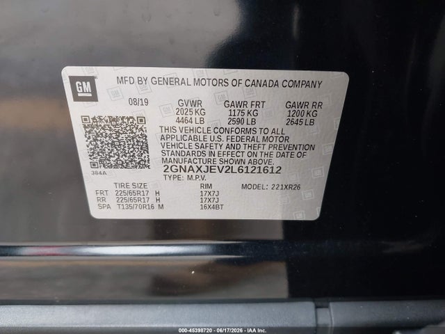 2GNAXJEV2L6121612 Chevrolet Equinox Fwd 2fl