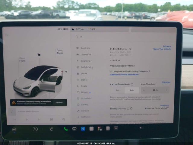 Auction sale of the 2023 Tesla Model Y Awd/long Range Dual Motor All-wheel Drive, vin: 7SAYGDEE1PF748183, lot number: 45398723