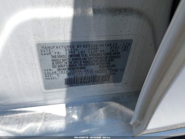 3N1AB7AP3EL663059 Nissan SENTRA SV