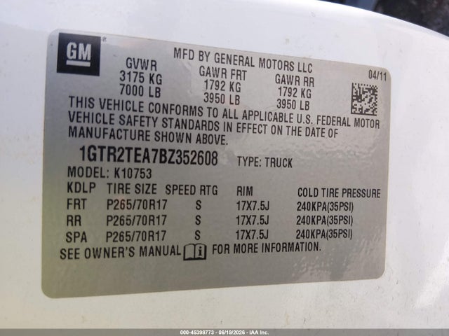 2011 Gmc Sierra 1500 Work Truck მანქანა იყიდება აუქციონზე, vin: 1GTR2TEA7BZ352608, აუქციონის ნომერი: 45398773
