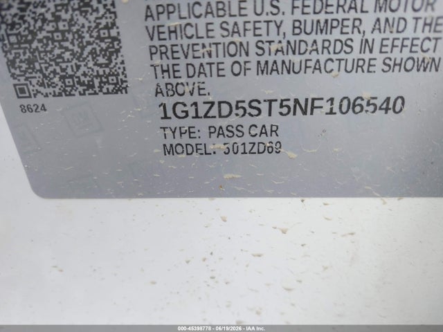 45398778 :رقم المزاد ، 1G1ZD5ST5NF106540 vin ، 2022 Chevrolet Malibu Fwd Lt مزاد بيع